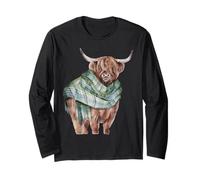 Linda Vaca Escocesa de Las Tierras Altas con Bufanda a Cuadros Verdes novilla Manga Larga