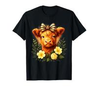 Linda vaca escocesa de las tierras altas con lazo y flores estética Camiseta