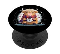 Linda Vaca Escocesa de Las Tierras Altas Divertido café Adicto Bebida Vaquera PopSockets PopGrip Adhesivo