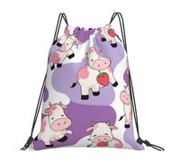 Linda Vaca Fresa Bolsa con Cordón Ligera Mochila con Cordón Fácil De Doblar Bolsa De Gimnasio para Vacaciones Yoga Natación 36X42Cm