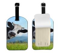 Linda vaca impresa,Etiquetas de equipaje de cuero sintético con nombre, etiquetas de viaje duraderas, 2 unidades