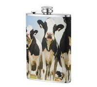 Linda vaca impresa,Frasco de acero inoxidable 304 de 8 oz con funda de cuero sintético, frasco de bolsillo para licor plano para exteriores