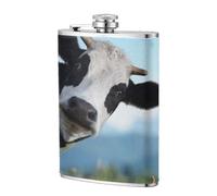 Linda vaca impresa,Frasco de acero inoxidable 304 de 8 oz con funda de cuero sintético, frasco de bolsillo para licor plano para exteriores