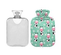 Linda vaca que come hierba y flores, botellas de agua caliente para niños, 2 L, almohadilla de calentamiento de agua, alivio de dolores de cabeza, dolor de espalda, calambres menstruales