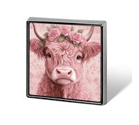 Linda vaca rosa de las tierras altas con rosas, broches y alfileres unisex cuadrados ligeros para solapa, joyería para ropa, chal, sombrero