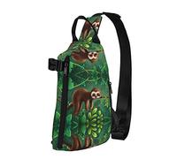 Linda y divertida mochila cruzada con estampado de perezoso relajante en el árbol de la selva, bolsa de hombro para hombres y mujeres, para caminar al aire libre, viajes, Negro -, Talla única