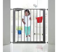 Lindam Munchkin Valla de Seguridad Infantil, Barrera de Escalera para Bebés y Niños Pequeños, Valla de Montaje Fácil sin Tornillos, Puerta de Seguridad para Bebé, Valla Metálica, 73-79 cm, Gris