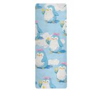 Lindas alfombrillas de yoga con diseño de pingüino azul para piso impreso, antideslizantes, toalla para esterilla de yoga con bolsa de transporte, tapete para ejercicio de 71 x 26 pulgadas