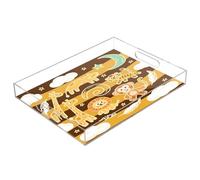 Lindas bandejas acrílicas para servir con asas de jirafa, mono, rayas marrones, naranjas, bandeja acrílica transparente, rectangular, impermeable, 12 x 16 pulgadas