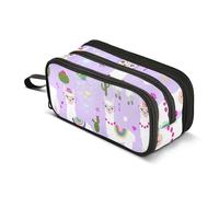 Lindas bolsas de dibujos animados con diseño de llamas, cactus, color morado, con cremallera, para lápices, bolsa de almacenamiento para lápices, bonita bolsa para bolígrafos, impresión artística de