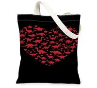 Lindas bolsas de lona con diseño de corazón de dinosaurio, bolsas reutilizables con estampado de animales, lona ligera y lavable para viajes, playa, picnic, Negro, 13x15 Inch