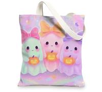 Lindas bolsas de lona con diseño de fantasma, adorables bolsas reutilizables con patrón de personajes pastel, ligeras, lavables, con correa de hombro para gimnasio, viajes al aire libre, 13 x 15