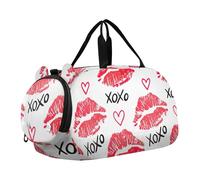 Lindas bolsas de lona con ramas de zarigüeyas verdes para niñas, para viajes, fin de semana, deportes nocturnos, bolsa de lona para niños, Pintalabios rojo y blanco Kisses, Classic
