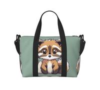 Lindas bolsas de lona de mapache de dibujos animados para viajes, ligeras bolsas de viaje para mujeres, bolsas de gimnasio para hombres, Negro -, Talla única