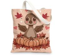 Lindas bolsas de lona de pato, adorables bolsas de compras reutilizables con diseño de animales, divertidas de temporada, ligeras y lavables, hombro S, Melocotón, 13x15 Inch