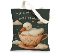Lindas bolsas de lona de pato, bolsas de compras reutilizables con estampado de animales, vintage, floral, ligeras, lavables, para hombros, Verde, 13x15 Inch