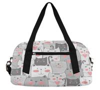 Lindas bolsas de lona grises para niños y niñas, bolsa de gimnasio ligera de animales de dibujos animados para niños, bolsa de viaje pequeña para fin de semana, bolsa de viaje para baile, Lindo gato
