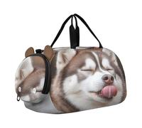 Lindas bolsas de lona para cachorros de San Valentín para viajes, fin de semana, para pasar la noche, para niños, bolsa de lona de lona para bailar, Funny Husky Licking Art, Classic