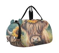 Lindas bolsas de lona para cachorros de San Valentín para viajes, fin de semana, para pasar la noche, para niños, bolsa de lona de lona para bailar, Highland Cow Sunflower Art, Classic