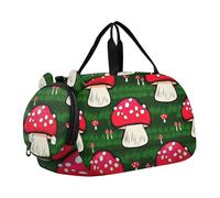 Lindas bolsas de lona para niños, color verde y azul y blanco para niñas, bolsa de viaje para fin de semana, gimnasio, bolsa de lona para niños, Lindos hongos rojos de dibujos animados, Classic