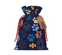 Lindas bolsas de regalo con cordón para la temporada de Navidad con estampado de huellas de perro para regalos de fiesta de Navidad