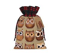 Lindas bolsas de regalo de arpillera con cordón, diseño de búhos de dibujos animados, color marrón, ideales para cualquier ocasión