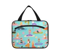 Lindas bolsas de viaje colgantes de yoga con gancho, bolsas de aseo para viajes de crucero, mochileros, estuches para maquillaje, L, Lindo dibujo animado para yoga, azul, L