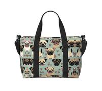 Lindas bolsas de viaje con patrón de carlino chihuahua, para fin de semana, para mujer, bolsa deportiva para gimnasio, bolsa de lona para entrenamiento, durante la noche, Black, Talla única