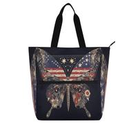 Lindas bolsas decorativas para niños, niñas y adultos, diseño de mariposas de dibujos animados, color negro, 4 de julio, Día de la Independencia, bolsa de hombro ligera con cremallera para la escuela