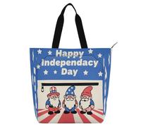 Lindas bolsas decorativas para niños, niñas y mujeres, lindo gnomo del Día de la Independencia del 4 de julio, impermeable, bolsa de hombro con cremallera para la escuela, trabajo, viajes, arco iris