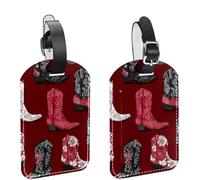 Lindas botas de vaquero sin costuras para maleta, paquete de 2 identificadores de equipaje de cuero con solapa de privacidad y etiqueta de identificación de nombre para mujeres y hombres