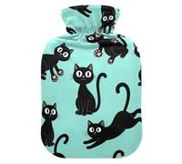Lindas botellas de agua caliente de gatos negros con cubierta suave, calentador de pies, regalo de invierno, bolsa de agua caliente para calambres menstruales, pequeña