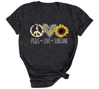 Lindas camisas hippie de Peace Love para mujer, camisetas casuales de verano holgadas, camisetas de manga corta para primavera, camisetas de moda con gráficos de amor y paz, gris oscuro, L