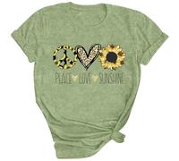 Lindas camisas hippie de Peace Love para mujer, camisetas casuales de verano holgadas, camisetas de manga corta para primavera, camisetas de moda con gráficos de amor y paz, verde claro, L