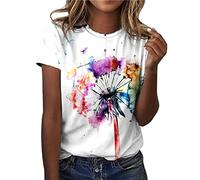 Lindas camisetas con estampado de libélula para mujer 2025, casuales, de verano, holgadas, para salir, manga corta, teñido anudado, occidental, camisetas de cuello redondo, camisetas coloridas para