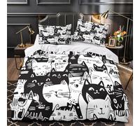 lindas caras de gato Impresión 3D 3 piezas funda de colchón estilo garabato dibujado a mano funda de edredón microfibra transpirable cierre cremallera para chicas hombres adultos Double（200x200cm）