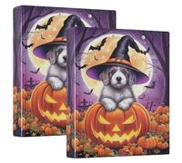 Lindas carpetas con diseño de sombrero de bruja y calabaza, 3,8 cm, 3 anillos, 200 hojas, carpetas de animales lindos, cuaderno, carpeta de presentación de anillos redondos, 12.4 x 10.6 x 2.36