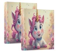 Lindas carpetas de 3 anillos con diseño de unicornio, gato, floral, rosa, de 1.5 pulgadas, capacidad para 200 hojas, versátil carpeta de recetas de anillos redondos, 12.4 x 10.6 x 2.36 pulgadas, 1