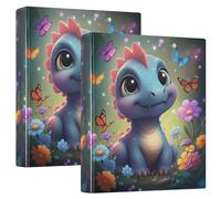Lindas carpetas de 3 anillos con diseño floral de dinosaurios de dibujos animados de 1.5 pulgadas, con capacidad para 200 hojas, carpeta de recetas de anillos redondos, 12.4 x 10.6 x 2.36 pulgadas, 1