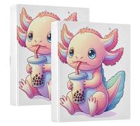 Lindas carpetas de ajolote de color pastel de 1.5 pulgadas, 3 anillos con capacidad para 200 hojas, bonitas carpetas de portafolio con anillos redondos florales, carpeta resistente, 12.4 x 10.6 x 2.36