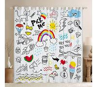 Lindas cortinas de ventana de pintura de dibujos animados, Ins Kawaii, cortina de ventana con figura de palo, Sun Rainbow Summer Poliéster de microfibra ligera para dormitorio, dormitorio y sala de