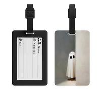 Lindas etiquetas de equipaje con diseño de fantasma tímido de Halloween