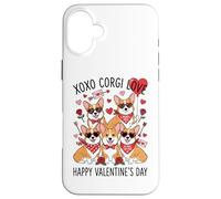 Lindas Gafas de Sol Corgi Valentine Heart Rose Sweet Dog Love Carcasa para iPhone 16 Plus