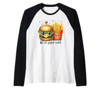 Lindas Hamburguesas Fritas Parejas Camiseta Manga Raglan