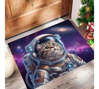 Lindas Ilustraciones Felpudo Antideslizante - Gato con Traje Espacial Trampa de Tierra Felpudo Exterior e Interior para una Entrada Limpia - Fácil de Cuidar - Púrpura