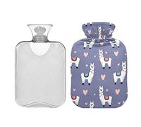 Lindas llamas y corazones púrpura botella de agua caliente de 2 litros con tapa, bolsa de agua caliente transparente para aliviar el dolor de cuello y hombros, terapia caliente de pies y manos