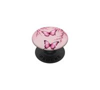 Lindas Mariposas Rosadas con Flores de Cerezo Femeninas Y2K PopSockets PopGrip Adhesivo