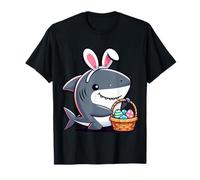 Lindas orejas de conejo de Pascua tiburón dibujos animados huevo caza niños niñas niños Camiseta