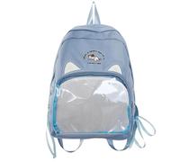 Lindas orejas de gato Kawaii bolsa transparente ventana anime pin display mochila japonesa bolsa de coleccionista mochila rodante para mujer, azul, Talla única