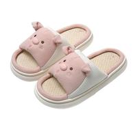 Lindas pantuflas de casa para mujer, pantuflas de punta abierta, cómodas, transpirables, suaves, de lino, divertidas pantuflas de cerdo con suela antideslizante, calzado ligero para dormitorio, otoño